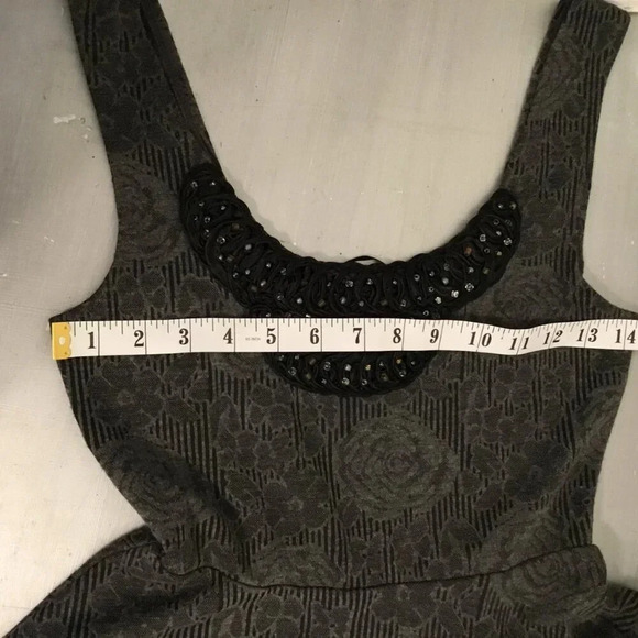 Free People  Mini Dress XS Lace Beaded Floral Gray Black Sleeveless Fit Flare - Picture 5 of 11